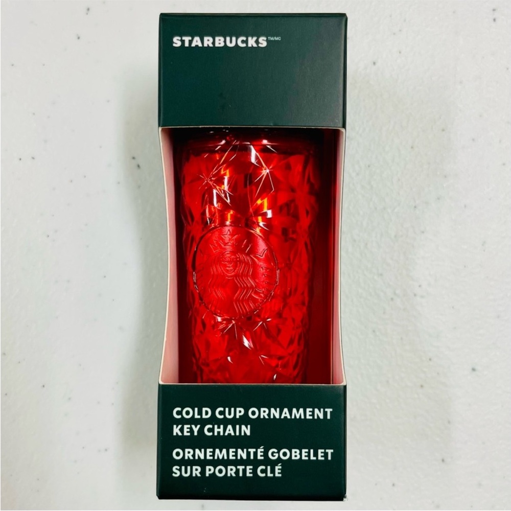 New Starbucks Ornament Holiday 2023 Cold Cup Keychain Poinsettia Red Prism